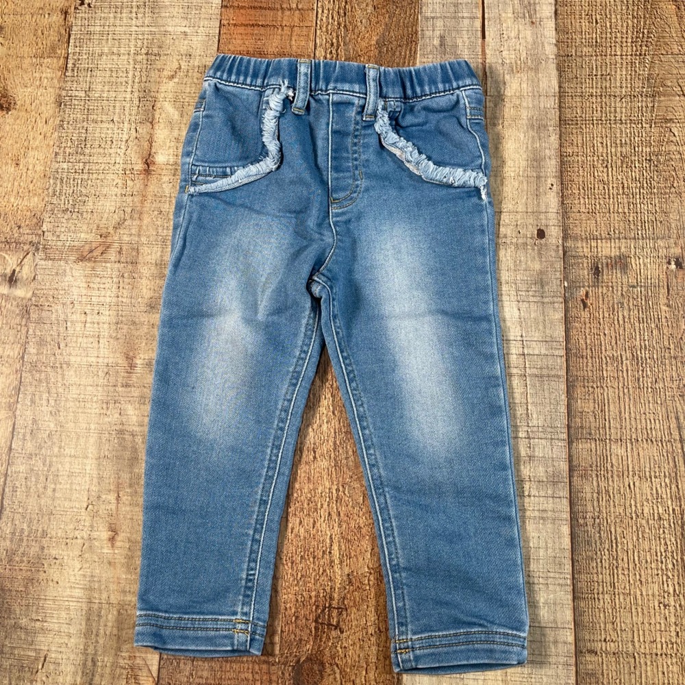 Cat & Jack Baby Blue Denim Frayed Pocket Elastic Waist Jeggings Jeans 18M